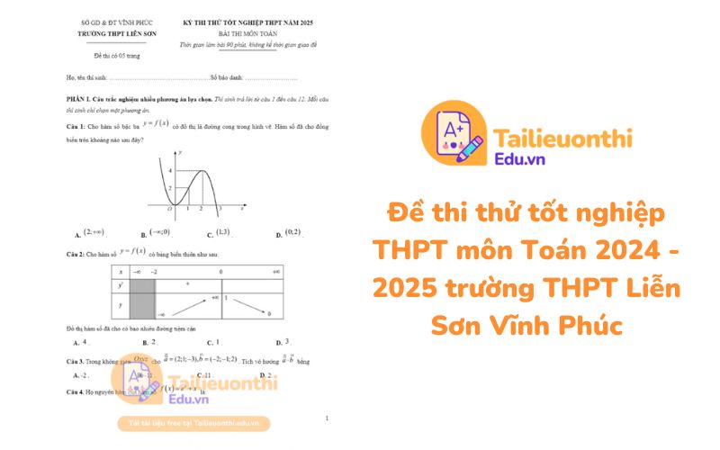 Đề thi thử tốt nghiệp THPT môn Toán 2024 - 2025 trường THPT Liễn Sơn Vĩnh Phúc